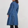 Autunno Inverno Donna Denim Trench Cintura in vita Jean Cappotti Doppiopetto Donna Giacche lunghe Tinta unita Capispalla allentato femminile 240115