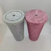 650ML Rhinestone Double Wall Plastic Tumbler With Lid and Straw Coffee Mug Cups Bling Diamand Large Capacity Water Bottle 240115