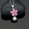 Collane Career Pearls Set di gioielli set di fiori Pink Pink Cubic Zirconia Sier Gioielli per orecchini da donna/Ciondolo/Anello/collana set