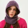 Cagoule en laine d'hiver pour femmes, chapeau tricoté à capuche, chapeaux chauds d'extérieur, col de cou, bonnets, 240113