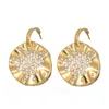 Boucles d'oreilles pendantes brillantes en zircone cubique, cercle rond en acier inoxydable, breloque géométrique pour femmes, tendance, bijoux quotidiens, cadeau