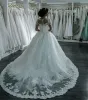 Vestido de casamento country para noiva, vestidos de baile de princesa com decote transparente, mangas compridas, apliques de renda, vestidos de noiva com contas, vestidos de noiva para casamento, mulheres negras da Nigéria NW041