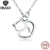 Necklaces Authentic 100% Sterling Sier Heart Shape Cute Cat Necklace & Earrings Jewelry Set Women Girl Sterling Sier Jewelry