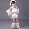 女の子のためのかわいい白い犬の踊りの衣装幼稚園児服子供衣装動物Qerformance317d