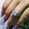 925 Sterling Silver Wedding Rings مجموعة 3 في 1 حلقة الفرقة للنساء المشاركة الأزياء المجوهرات Finger Moonso R4627241W