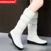 3 cores aquecer botas de neve das mulheres pele grossa pelúcia meados de bezerro botas feminino branco preto senhoras algodão espaço feminino 230922