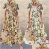 Vestidos casuais básicos vestidos casuais mulheres vintage floral vestido longo verão boho solto manga curta feminino praia férias elegante par dhfuh