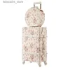 Valises fille 2 pièces/ensemble Vintage Floral PU sac de voyage ensembles de bagages1320222426 pouces femmes rétro valise à roulettes continuer sur roue Q240115