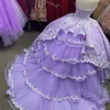 Vestidos de princesa lavanda quinceanera, apliques de flores, vestido de baile, doce 16, vestidos de 15 anos, concurso de aniversário