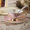 Kaffeetassen-Set aus Knochenporzellan, rosa Vogel-Porzellan, Teetassen-Set, fortschrittliche Keramikkanne, Becher, Zuckerdose, Sahnekännchen, Teekanne, Milchkännchen, Teeset 240113