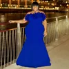 Plus size jurken WUHE vrouwen veren splitsen strapless zeemeermin trompet bodycon maxi lange avondjurk sexy nachtfeestclub