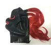 100% Pure Latex Kappen met Dubbele Filamenteuze Pruiken Rubber Fetish Maskers Handgemaakte Cosplay Party Wear301l