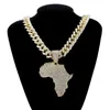 Pendant Necklaces Fashion Crystal Africa Map Necklace For Women Men's Hip Hop Accessories Jewelry Choker Cuban Link Chain Gif2317