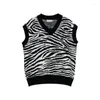 Gilets pour hommes Vêtements pour hommes Gilet sans manches Pulls tricotés pour hommes Zebra Print Gilet Col V Noir Coréen 2024 Automne Knitwears A S X