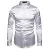 Men's Casual Shirts Mens Red Silk Like Satin Dress Mandarin Collar Slim Fit Men Tuxedo Shirt Party Wedding Prom Male Disco