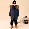 Manteau en duvet pour enfants, veste d'hiver chaude pour grands garçons et filles, veste mi-longue épaisse à capuche épaisse, vêtements d'extérieur en coton pour enfants, Parka en vraie fourrure