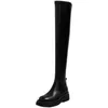 Stivali da donna stile punk di grandi dimensioni 35-44 Stivali sopra il ginocchio sexy Scarpe invernali da donna Piattaforma Tacco medio Stivali alti alla coscia Nero 240115