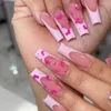 مسامير زائفة 24pcs Coffin Long Press on Ballerina Red White Nail Nail Cover Cover Full Cover Back