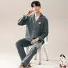 Männer Nachtwäsche Koreanische Mode Baumwolle Strickjacke Herren Für Frühling Herbst 2 Stück Set Homewear Junge Junge Casual Loungewear Pijamas