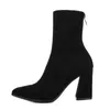 Ankle Chunky High Heel Sock Chelsea Boots Women Autumn Fashion Pointed Frosted Suede Short Boots Female Pumps Sexy Warm Boots 240115