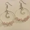 Pendientes colgantes Bohemia Luna en cuarzo rosa aro estrellas joyería de bruja curación declaración de Halloween delicadeza regalo de mujer