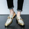 New Men's Charm Pointed Gold Silver Dazzling Rivet Monk Strap Leather Shoes Male Dress Wedding Prom Homecoming Loafers Footwear