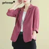 Frühling Herbst Baumwolle Leinen Lose Beiläufige Blazer Weibliche Lange Hülse Elegante Mode Strickjacke Anzug frauen Alle-spiel Mantel jacke 240115