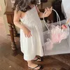 Robes d'été en dentelle pour petites filles, tenue de princesse en coton blanc, sans manches, à la mode