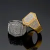 Bague glacée pour hommes, couleur dorée, or jaune 14k, zircone cubique scintillante, grands anneaux hexagonaux pour hommes, bijoux Hip Hop rappeur