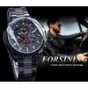 Forsining tre quadranti calendario in acciaio inossidabile da uomo meccanico automatico orologi da polso top brand di lusso militare sport orologio maschile 240115