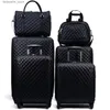 Suitcases Business Trolley Case Travel Shoulder Handbag 4-Wheeled Suitcase Women Luggage PU Leather Plaid Storage Bag Baggage Cosmetic Box Q240115