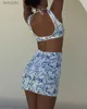 Swim Wear Beachcici damskie bikini One Piece Summer Fashion Prossed Printed Lace Hollow Out Slit Beach Holiday Szybkieży dla kobiet240115