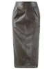 Nerazzurri Spring Midi Pu Skórzowa spódnica Kobiety Brązowe białe czarne długie spódnice o wysokim pasku