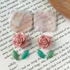 Decoratieve Beeldjes 2 stuks Niche Ontwerp 3d Rose Bloem Bladeren Mica Vierkant Azijn Plaksteen Cabochon Voor DIY Sieraden Maken Accessoires