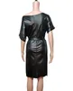 Casual jurken zwart asymmetrisch sexy kunstleer bodycon jurk dames zomer lange mouw knielengte potlood