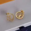 Com CAIXA Moda Vintage Círculo Desinger Brincos Prata 18K Banhado A Ouro Diamante Studs para Mulheres Titânio Aço Inoxidável Jóias de Casamento Presente