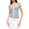 Women's Tanks Women Clasp Front Floral Lace Crop Tank Tops Sleeveless Square Neck Trim Smocked Cami Vest Summer Shirts