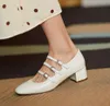 Grande taille 42 femmes chaussures habillées en cuir verni trois boucles Mary Janes femme mariage mariée talons moyens pompes 988