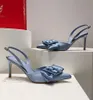 2024 Luxury Design Renecaovilla Sara Sandals Shoes Women's Heels Slingback bow Embellished With Sparkling Rhinestones Walking Wedding Party Dress High Heels Shoe