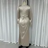 Ellafads mulheres vestido longo outono moda simples em torno do pescoço cetim manga alargamento rendas até magro vestidos de festa à noite streetwear 240115