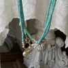 Pendentif Colliers Perles à la main Niche Design Superbe Bleu Clair Double Baroque Simple Turquoise Collier de perles Chaîne de clavicule