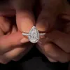 Anel de casamento de zircão em forma de gota, anéis de diamante de noivado em forma de pêra, presentes de joias finas