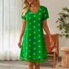 Casual Jurken Zomer Mode Dames V-hals Korte Mouwen Effen Kleur Polka Dot Holle Zijjurk Zoom Voor Kleine Vrouwen