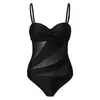 Kvinnors badkläder Mesh Patchwork Swimsuit One Piece Solid Women Monikini Push-Up Bra Hollow Out Bathing Suit Female Summer Beach Bodysuit