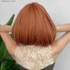 Perucas sintéticas laranja gengibre por curto bob perucas de cabelo sintético com franja reta lolita peruca bonito para mulheres cosplay diário resistente ao calor q240115