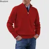 Mens Casual Warm Knitted Sweaters Solid Turtleneck Zipper Pullovers Tops Long Sleeve Knitwear Jumpers 240113