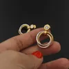 Ensemble de trois anneaux tricolores élégants de haute qualité avec un seul ensemble de boucles d'oreilles et collier en acier diamant pour femmes LJ003 240115