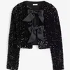 Vestes Femmes Tossy Sequin Tee Bow Veste Sexy Femmes Brillant Glitter Mode Creux Out Patchwork Club Night Cropped Top Slim Outwear Femme
