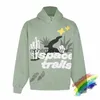 Erkek Hoodies Sweatshirts Puff Baskı Yeşil Kırık Gezegen Uzay Trails Hoodie Erkek Kadın Yüksek Kalite 2023FW Kazak HoodeDephemeralew