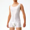 Moldeadores de cuerpo para hombres Hombres Medias brillantes Conjunto de lencería de alta elasticidad Traje de baño Ropa interior Mono Mono Poliéster Transparente Sin mangas